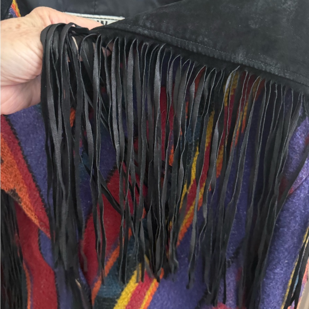 PIONEER Multicolor Southwestern Fringe Utility Jacket with Black Collar Vintage. - Picture 10 of 16